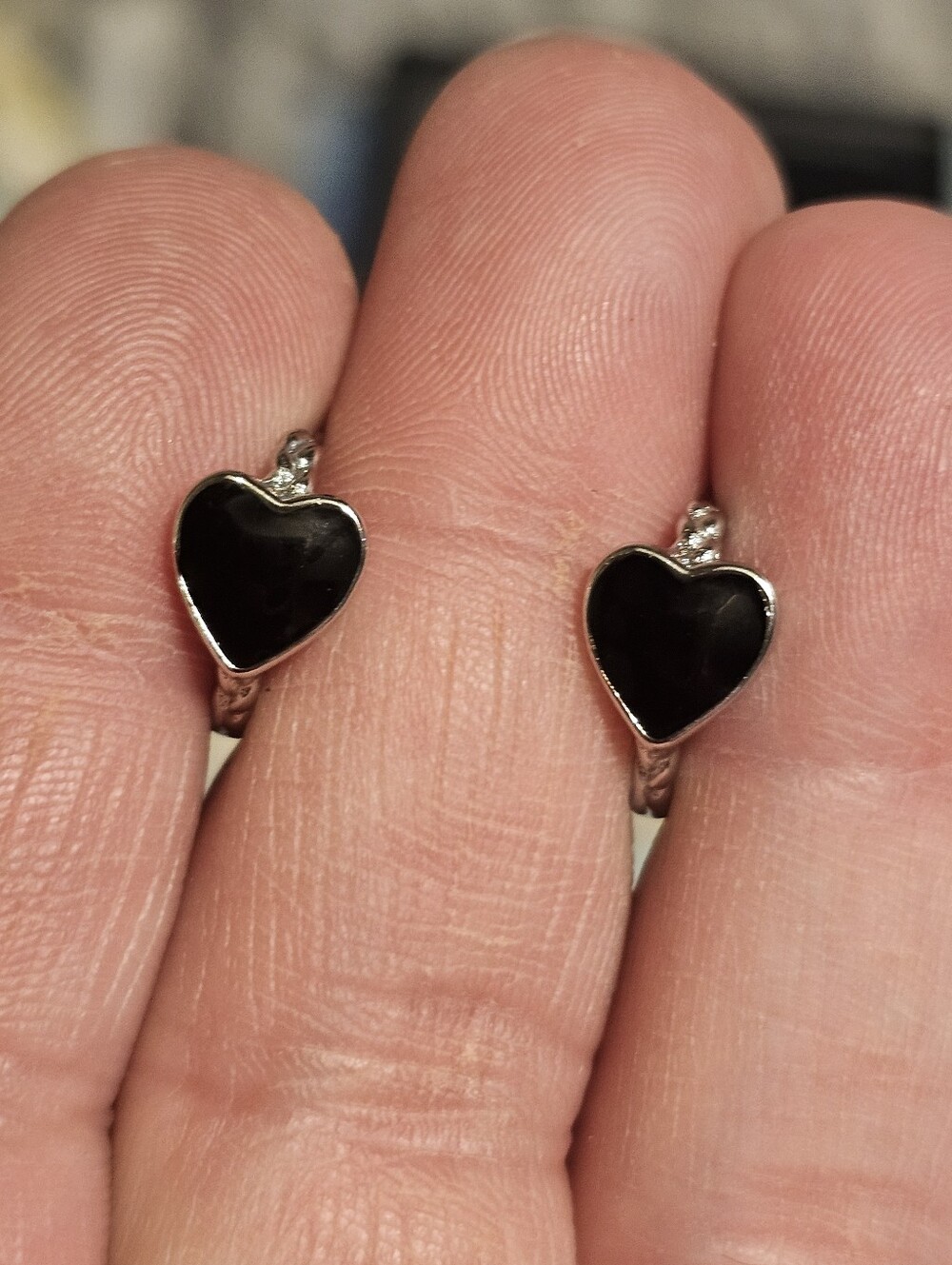 Sterling Silver Plated Black Heart Hoop Earring